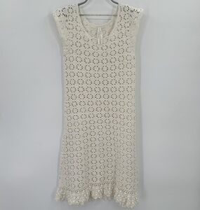 by Anthropologie Brittania Ivory Crochet Knit Midi Dress size S Small Women's